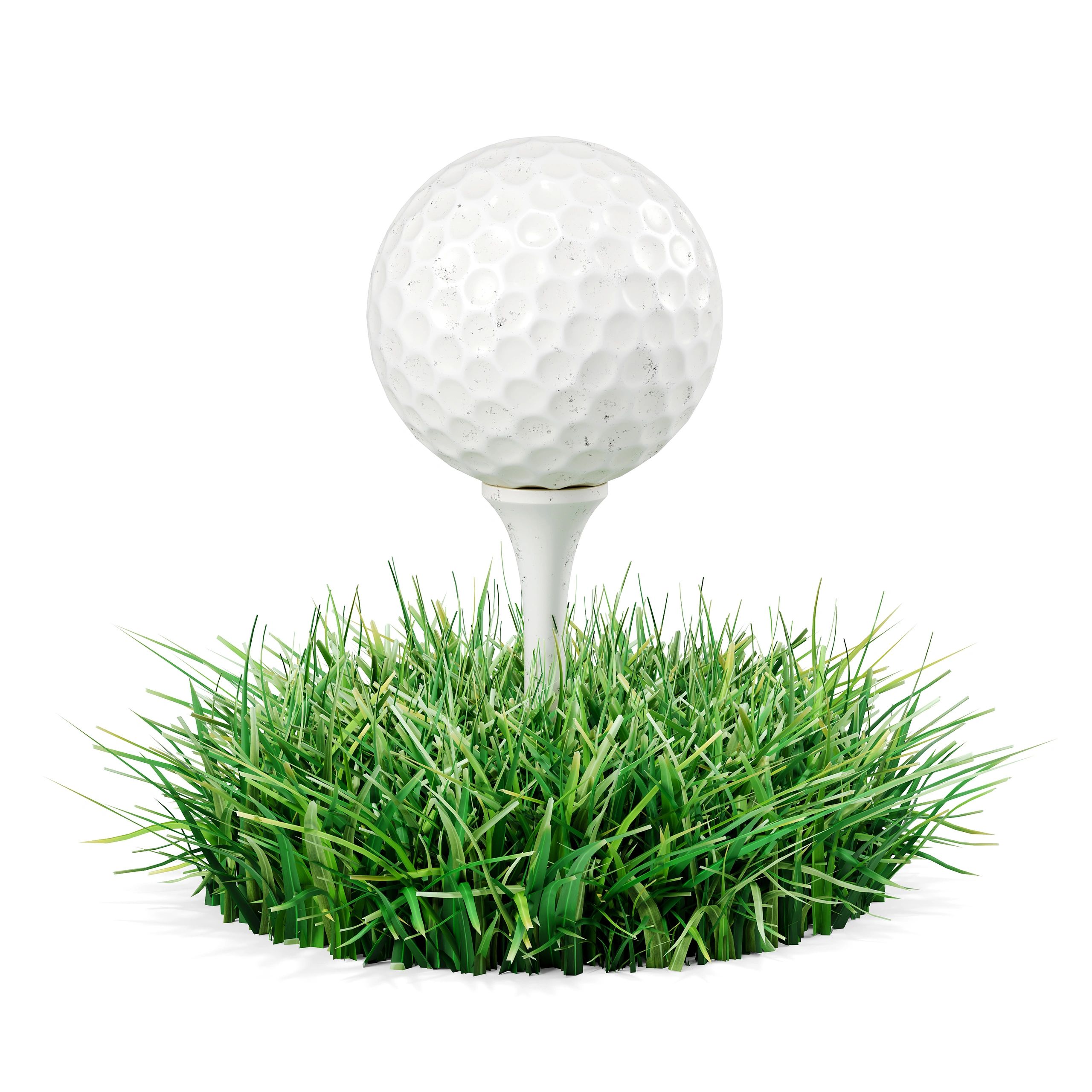 Golf ball on tee with grass base