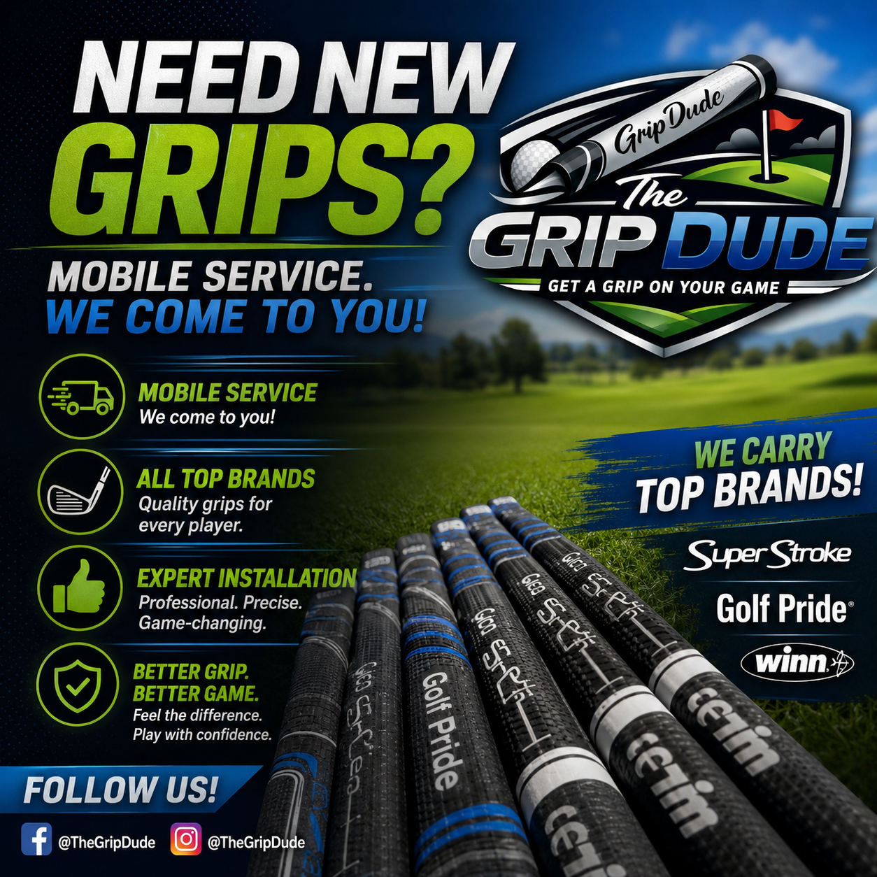 The Grip Dude mobile golf club regripping service in action